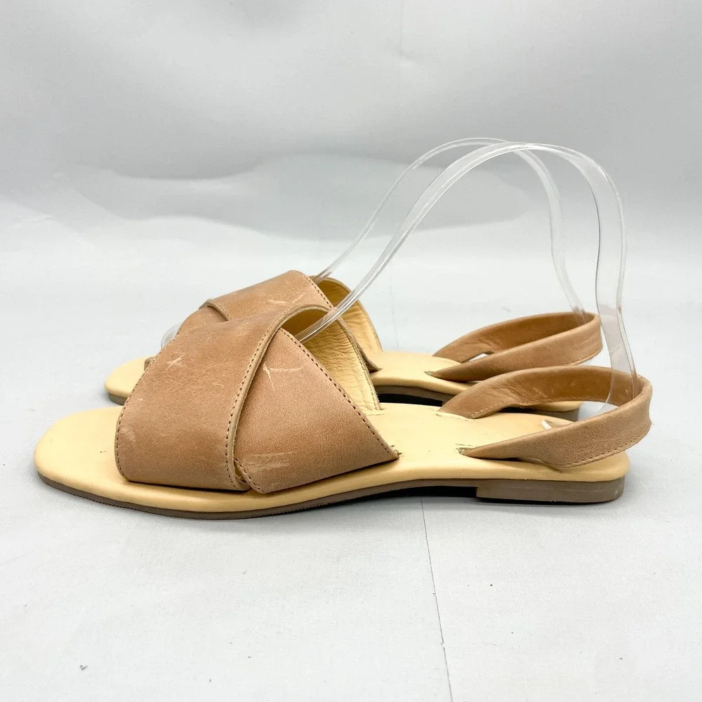 Nisolo Womens 7 All Day Cross Strap Sandals Shoes Tan Leather Slingback Flats